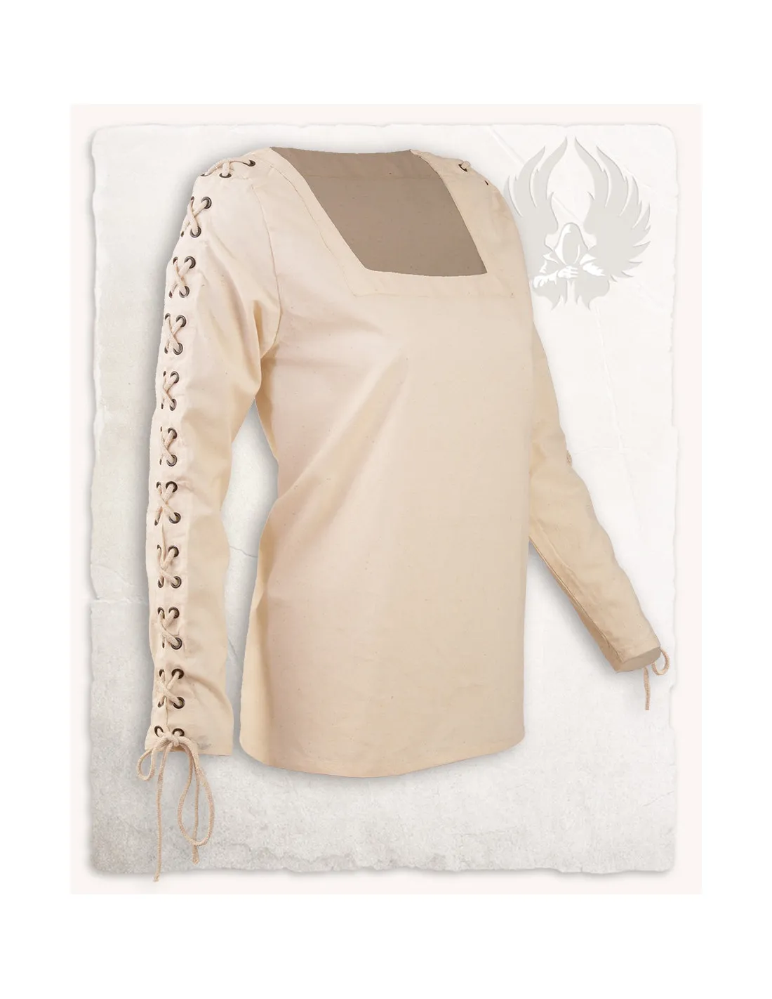 Blusa medieval mujer Abby crema con ojales y cordeles cruzados