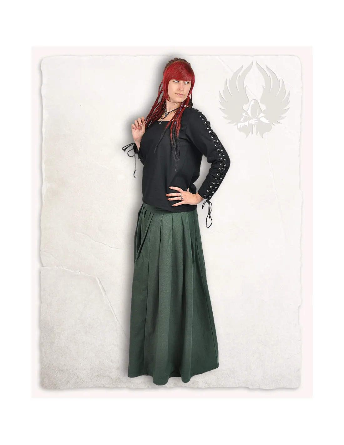 Blusa medieval mujer Abby negra con ojales y cordeles cruzados