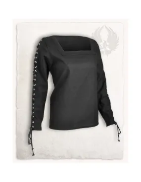 Blusa medieval mujer Abby negra con ojales y cordeles cruzados