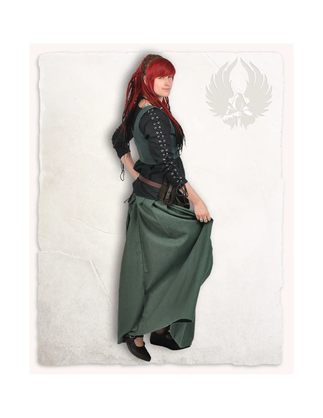 Blusa medieval mujer Abby negra con ojales y cordeles cruzados