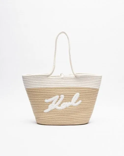 Bolso de hombro Karl Lagerfeld K/Signature Beach Basket Blanco