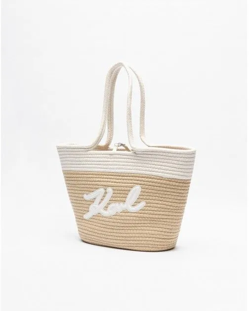 Bolso de hombro Karl Lagerfeld K/Signature Beach Basket Blanco