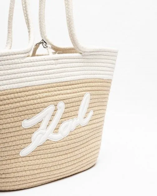 Bolso de hombro Karl Lagerfeld K/Signature Beach Basket Blanco