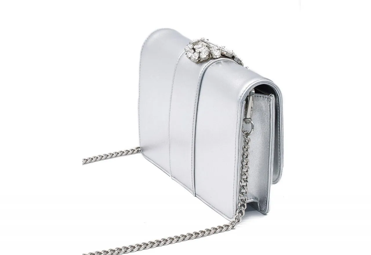 Bolso Plata Solapa Banda Brillantes Grandes