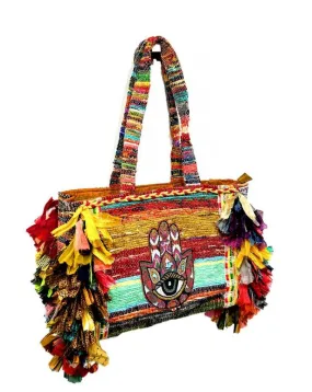 BOLSOS MUJER CON MANO DE FATIMA Y FLECOS ETNICOS LUCE TU LOOK AL MAS PURO BOHO CHIC