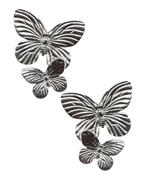 BONITOS PENDIENTES GRANDES PLATEADOS CON MARIPOSAS