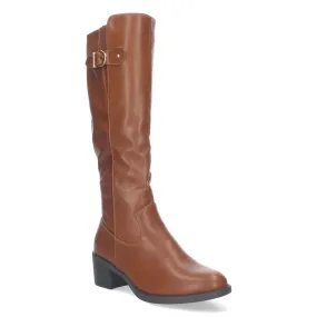 Botas altas color marrón de tacón y hebilla para mujer ZS-100