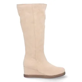 botas altas de cuña punta redonda y cremallera mujer color beige