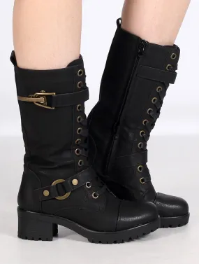 Botas altas Dezba, Negro con accesorios dorados