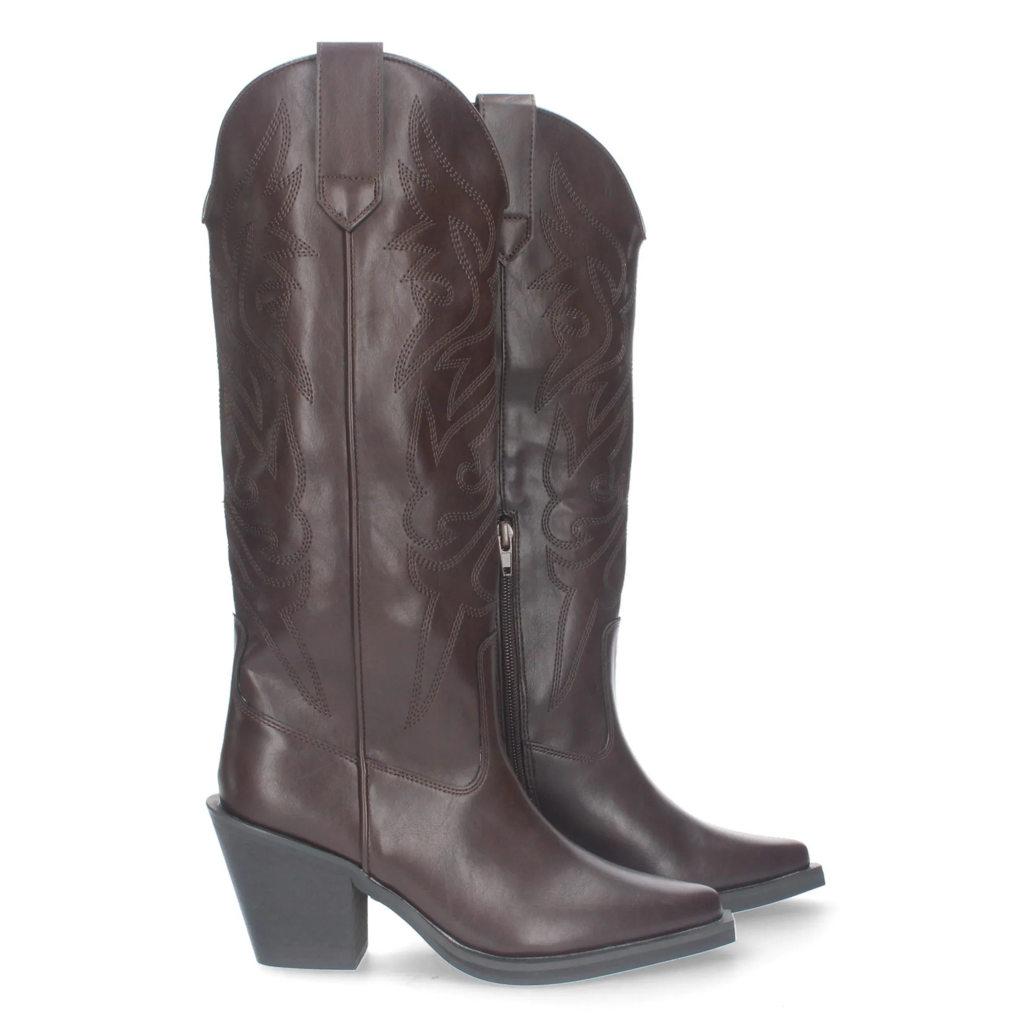 Botas altas marrón tacón campero estilo cowboy mujer