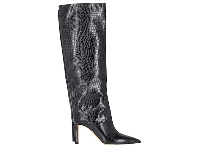 Botas altas Mavis 85 en cuero de ternera negro con estampado de cocodrilo de Jimmy Choo 