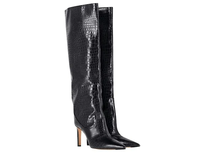 Botas altas Mavis 85 en cuero de ternera negro con estampado de cocodrilo de Jimmy Choo 