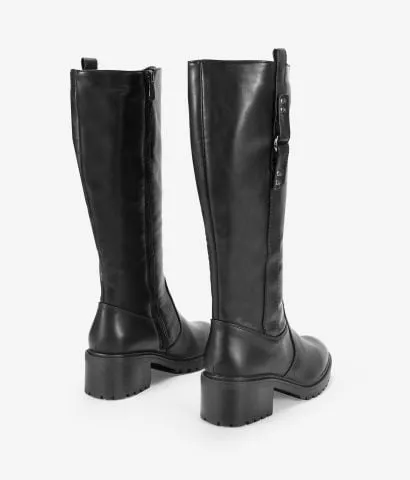 Botas altas negras de piel vegana con tacón