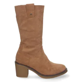 Botas marrones altas camperas con tacon ancho y cremallera