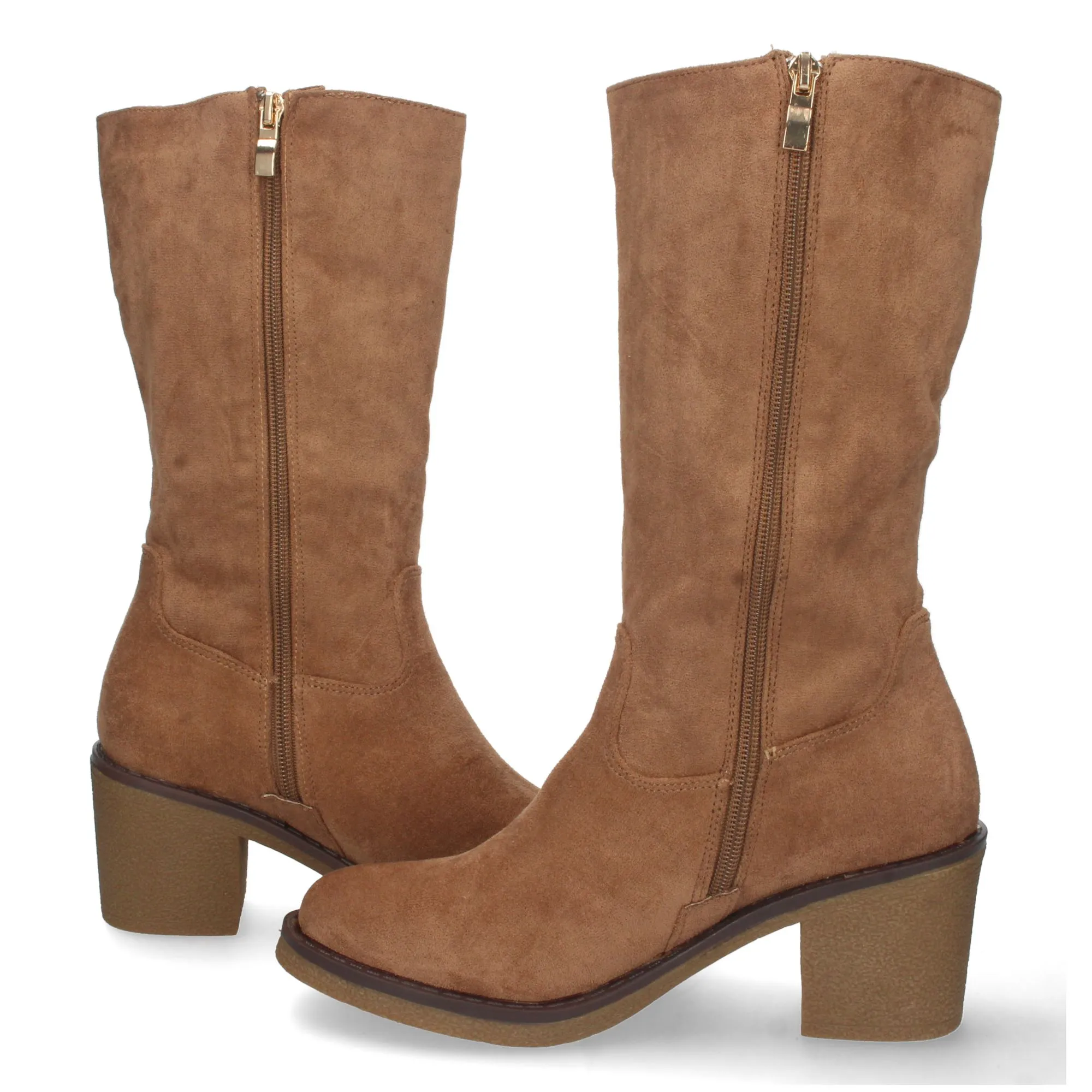 Botas marrones altas camperas con tacon ancho y cremallera