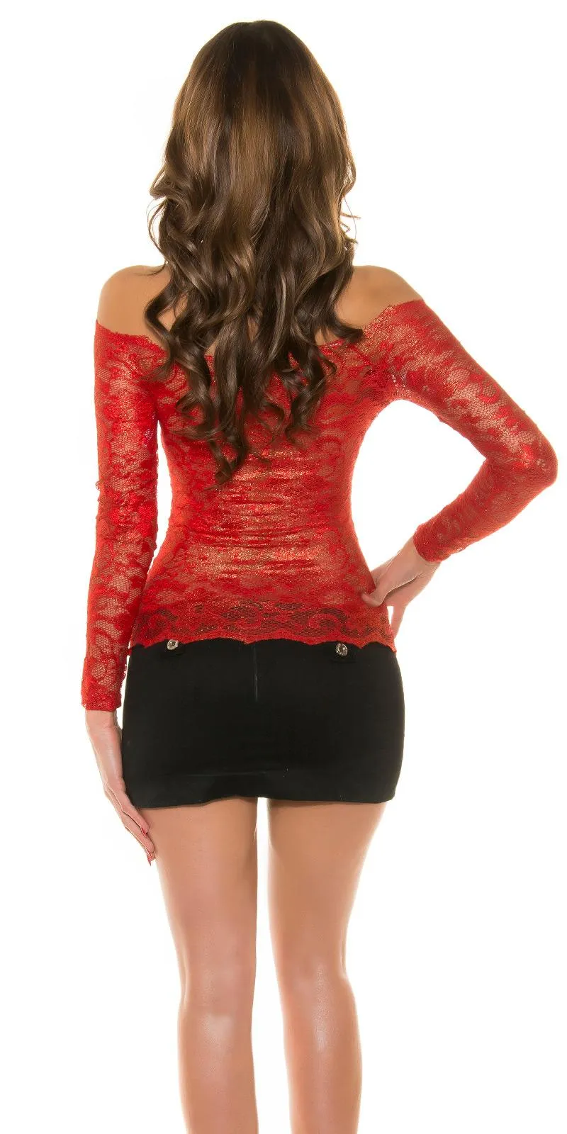 Camisa roja de encaje moda mujer 