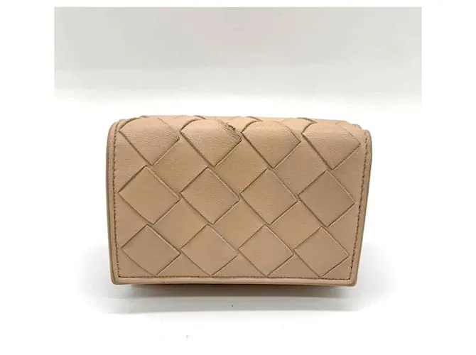 Cartera de cuero Bottega Veneta de tres pliegues beige compacta Castaño 