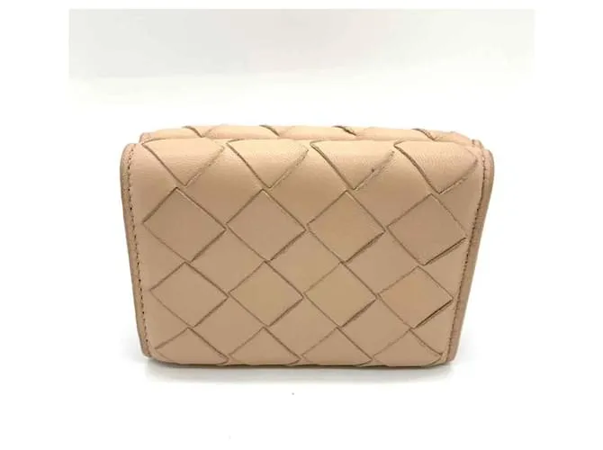 Cartera de cuero Bottega Veneta de tres pliegues beige compacta Castaño 