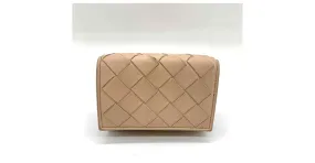 Cartera de cuero Bottega Veneta de tres pliegues beige compacta Castaño 