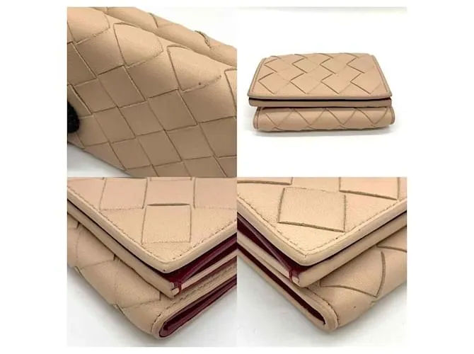 Cartera de cuero Bottega Veneta de tres pliegues beige compacta Castaño 