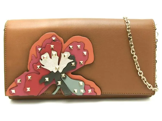 Cartera de cuero con cadena/hombro para mujer Valentino Garavani Castaño Roja Multicolor 