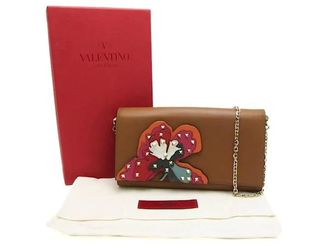 Cartera de cuero con cadena/hombro para mujer Valentino Garavani Castaño Roja Multicolor 