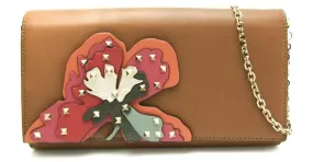 Cartera de cuero con cadena/hombro para mujer Valentino Garavani Castaño Roja Multicolor 