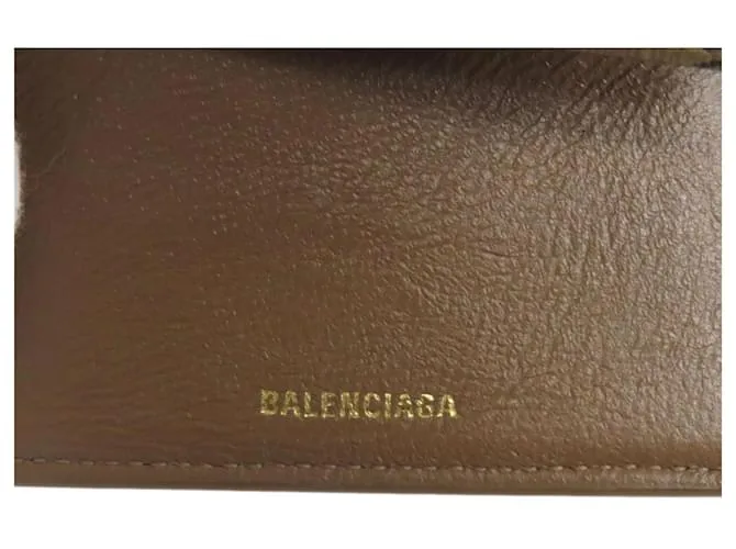 Cartera de cuero marrón de tres pliegues Balenciaga Castaño 