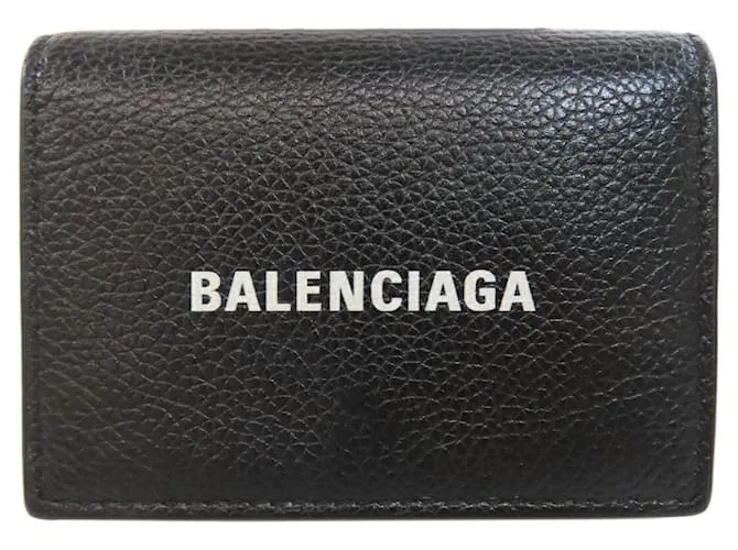 Cartera de cuero plegable en tres partes Balenciaga Negro 