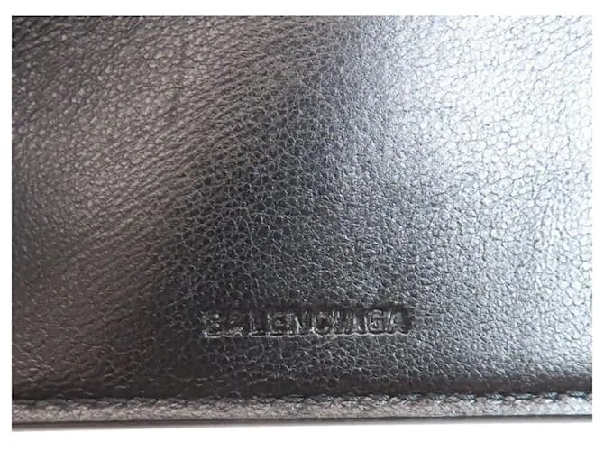 Cartera de cuero plegable en tres partes Balenciaga Negro 