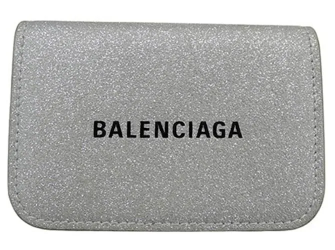 Cartera de cuero plegable en tres partes Balenciaga Plata Metálico 