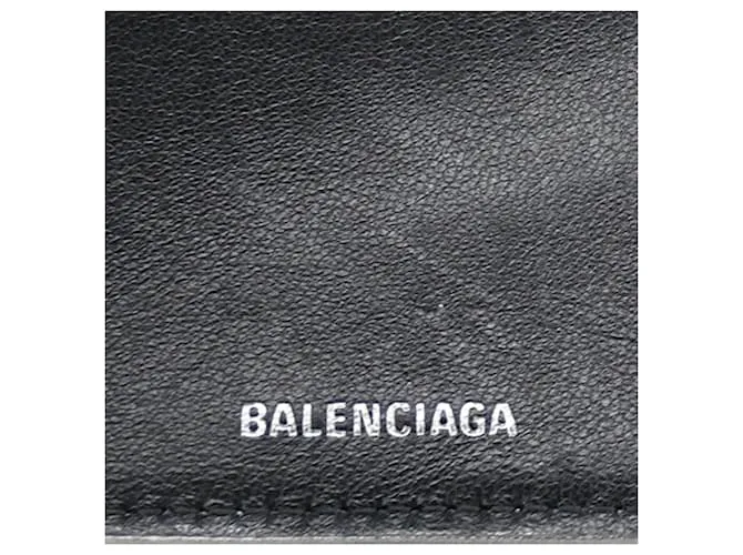 Cartera de cuero plegable en tres partes Balenciaga Plata Metálico 