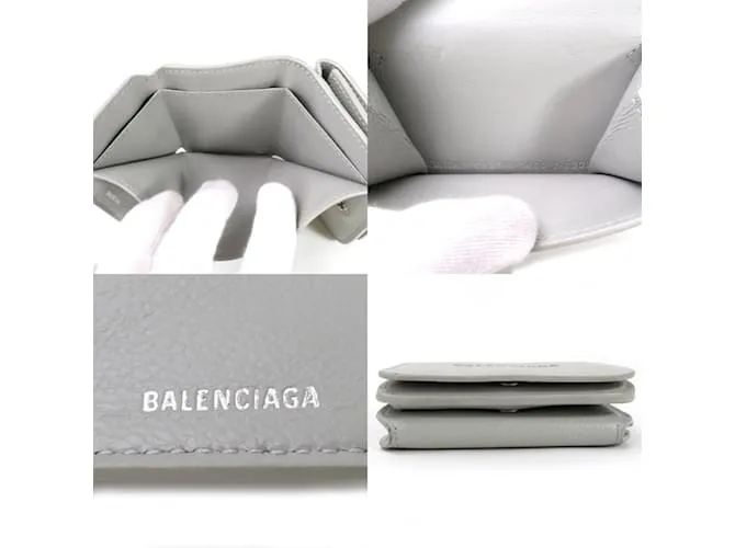 Cartera de cuero Tri-Fold Balenciaga Negro Gris 