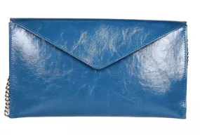 Cartera Mano Azul Cadena Corta Eslabones Plata