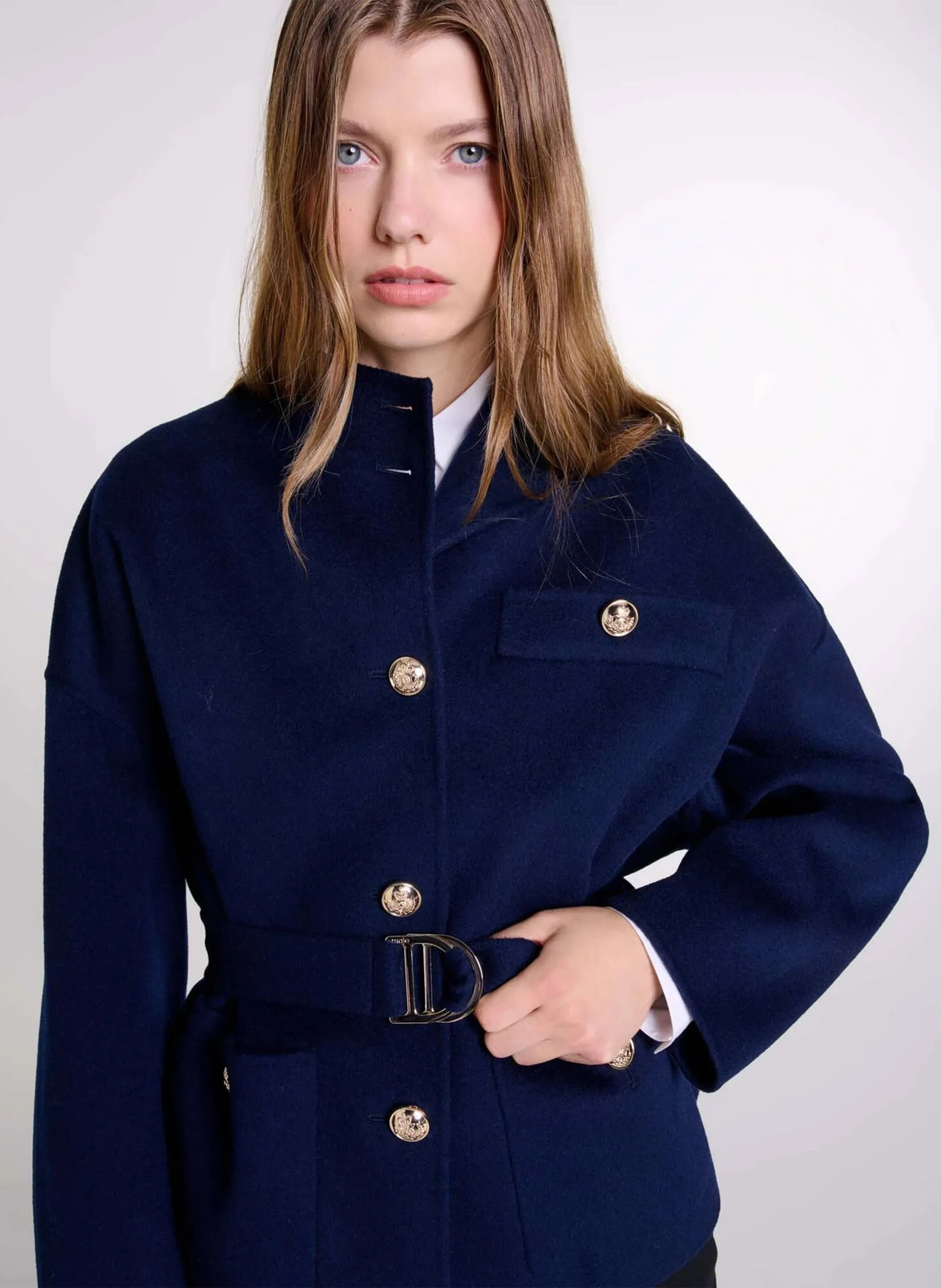 Chaqueta de lana recta en azul