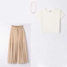 Conjunto niña iDO camiseta con collar y pantalón plisado