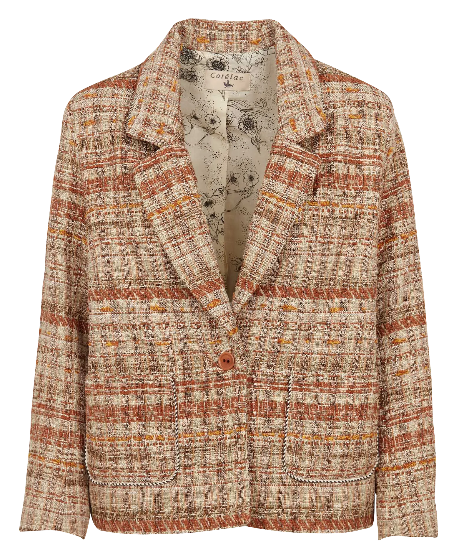 COTELAC Chaqueta sastre efecto tweed de mezcla de algodón en marron