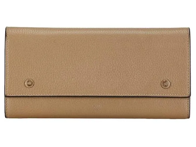 Céline Cartera de cuero Celine Large Flap beige en buen estado Castaño 