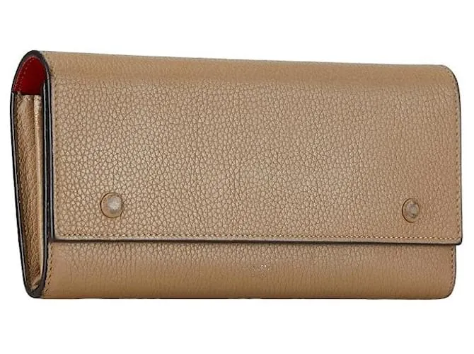 Céline Cartera de cuero Celine Large Flap beige en buen estado Castaño 