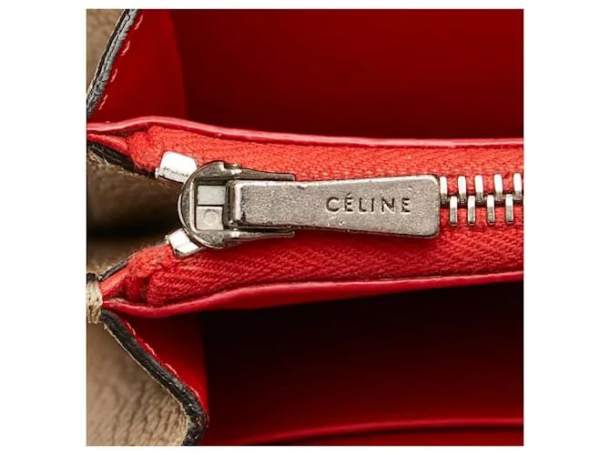 Céline Cartera de cuero Celine Large Flap beige en buen estado Castaño 