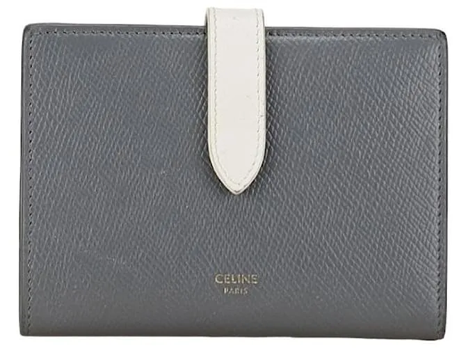 Céline Cartera de cuero Celine Medium Strap gris y blanco en muy buen estado 