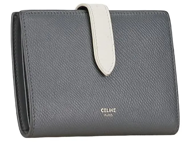 Céline Cartera de cuero Celine Medium Strap gris y blanco en muy buen estado 