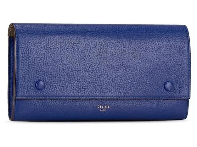 Céline Cartera de cuero multifuncional Celine Large Flap en muy buen estado Azul 