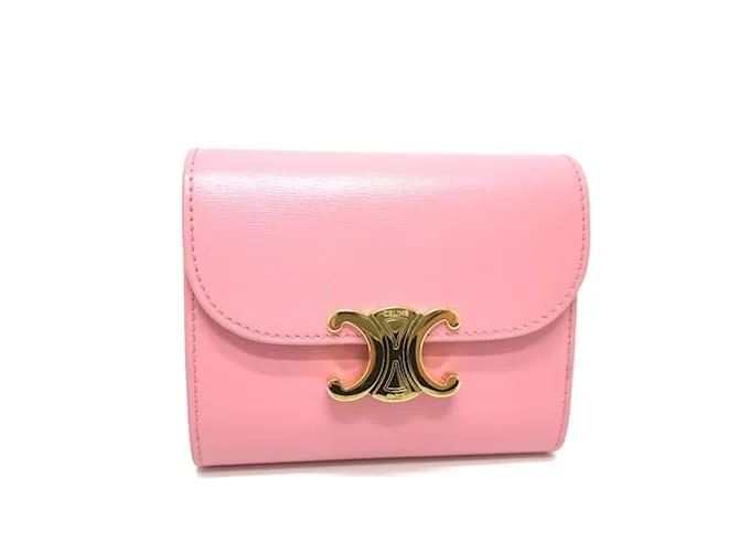 Céline Cartera de cuero rosa plegable Celine 