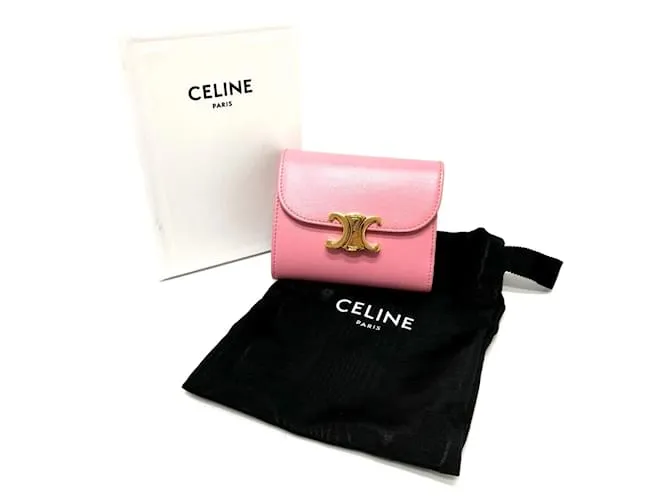 Céline Cartera de cuero rosa plegable Celine 