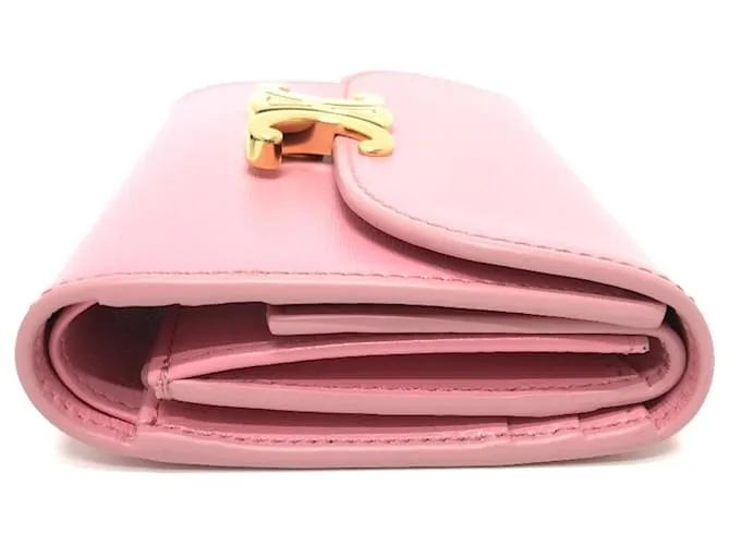 Céline Cartera de cuero rosa plegable Celine 