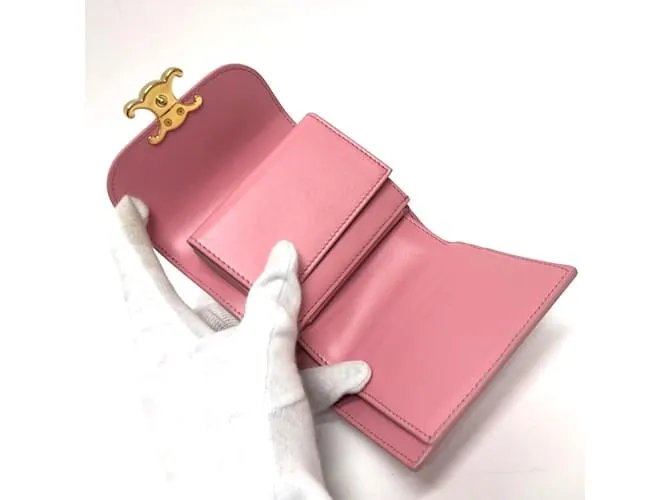 Céline Cartera de cuero rosa plegable Celine 