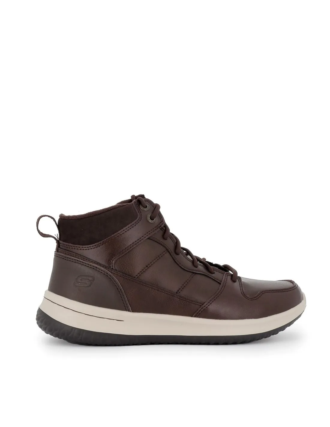 Cómodos botines caña casuales piel cordones hombre marrón Skechers