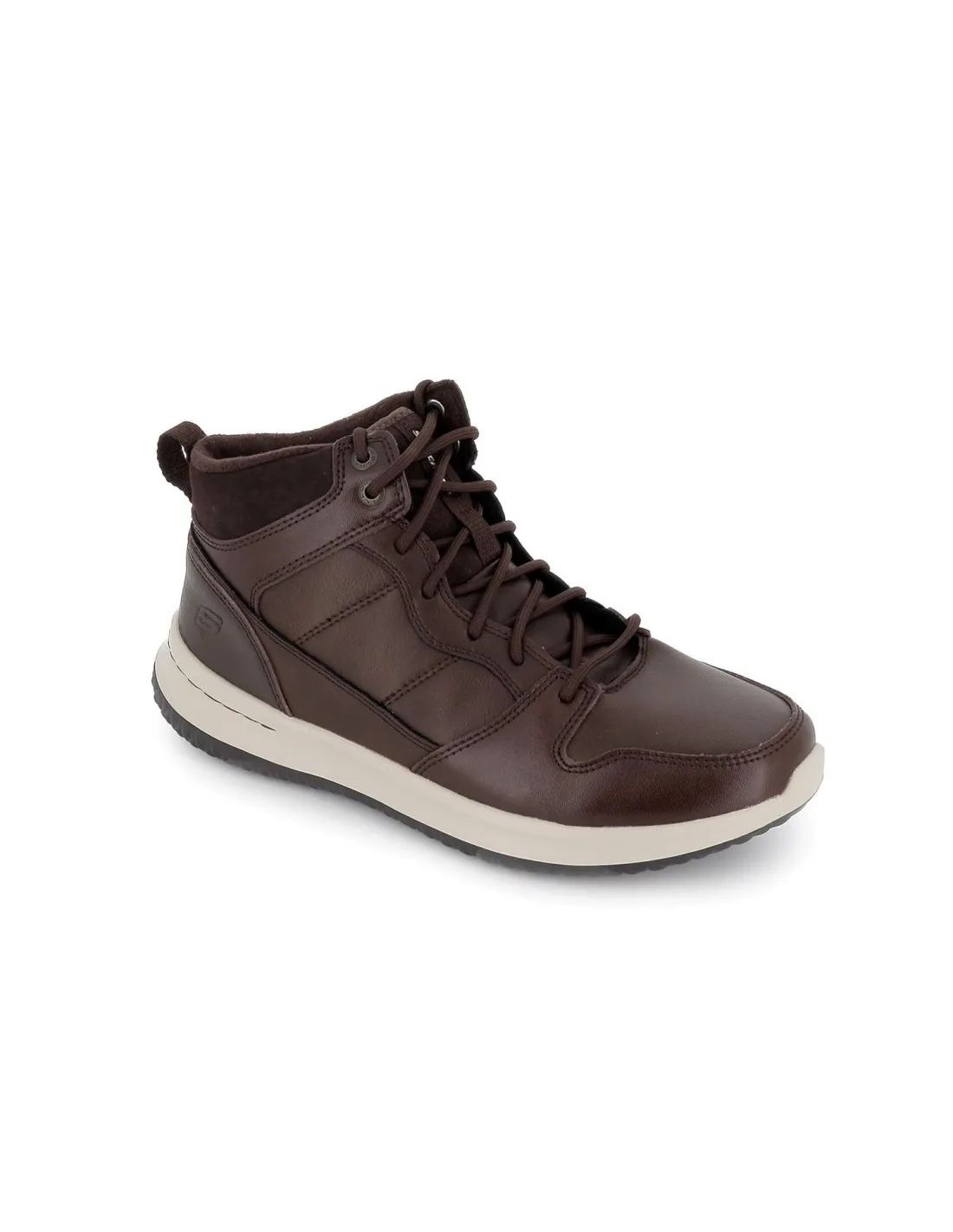 Cómodos botines caña casuales piel cordones hombre marrón Skechers