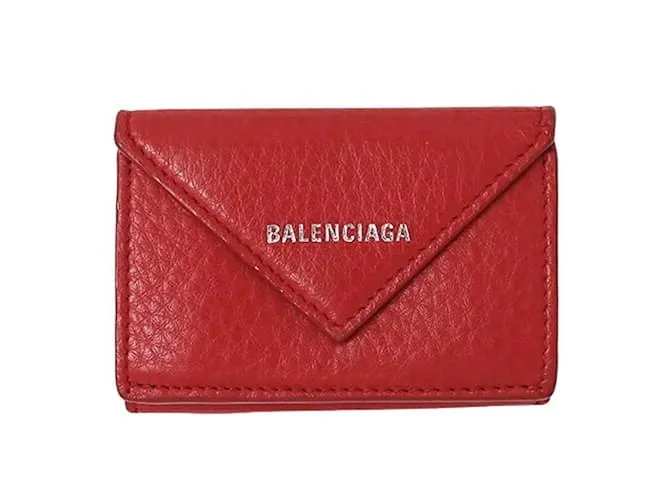 Everyday Cartera de cuero de tres pliegues para mujeres Balenciaga Roja 